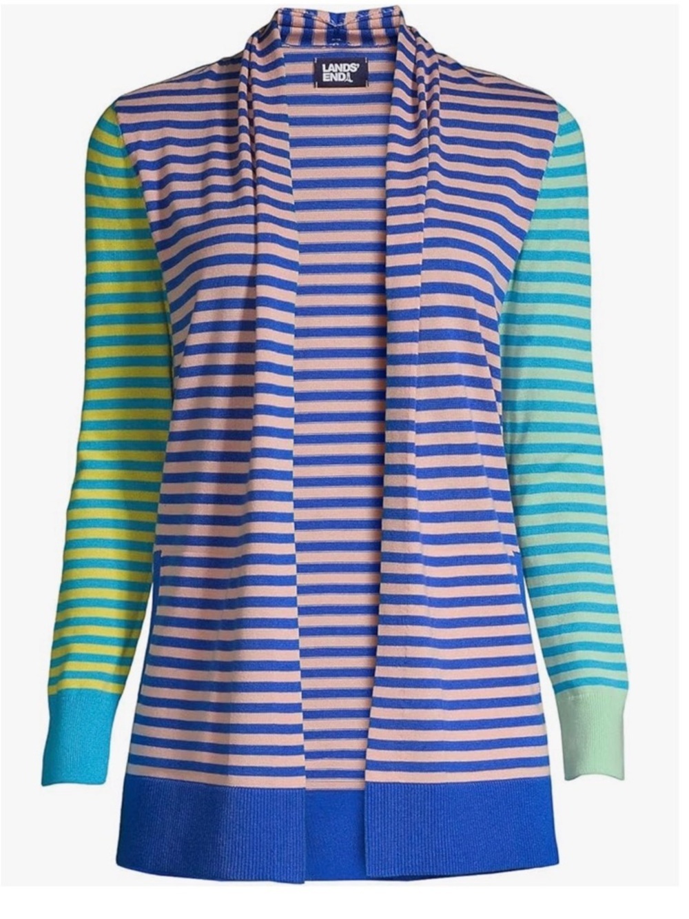 NWOT Lands End Mixed Print Long Sleeve Open Cardigan Sweater Size M 100% cotton